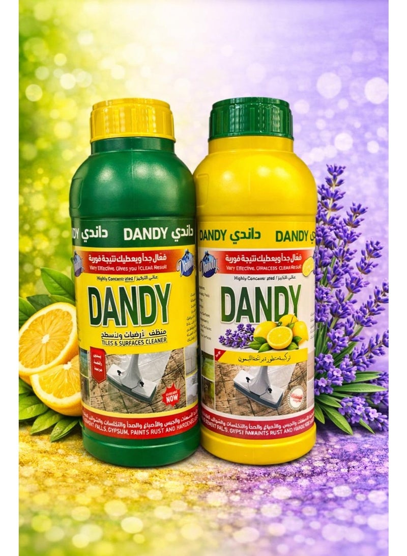 DANDY Two Dandy highly concentrated floor and surface cleaners with a lavender and lemon scent, 1 liter capacity each. - Image 1